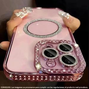 Funda magnética para teléfono con decoración de diamantes de imitación, funda protectora para teléfono con purpurina a la moda, accesorios para teléfono compatibles con iPhone 16 15 14 13 12 11 Plus Pro Max, carcasa