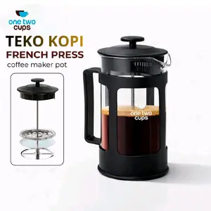 One Two Cups Teko Kopi French Press Coffee Maker Pot Plunger Glass - FN40