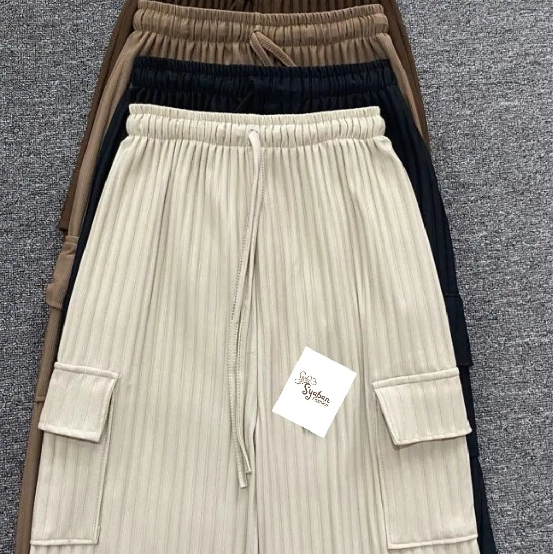 KNIT HORNET KULOT CARGO JUMBO || CELANA PANTS PANJANG WANITA MUSLIMAH || CELNA CARGO KNIT HORNET Melar Karet celanakulot