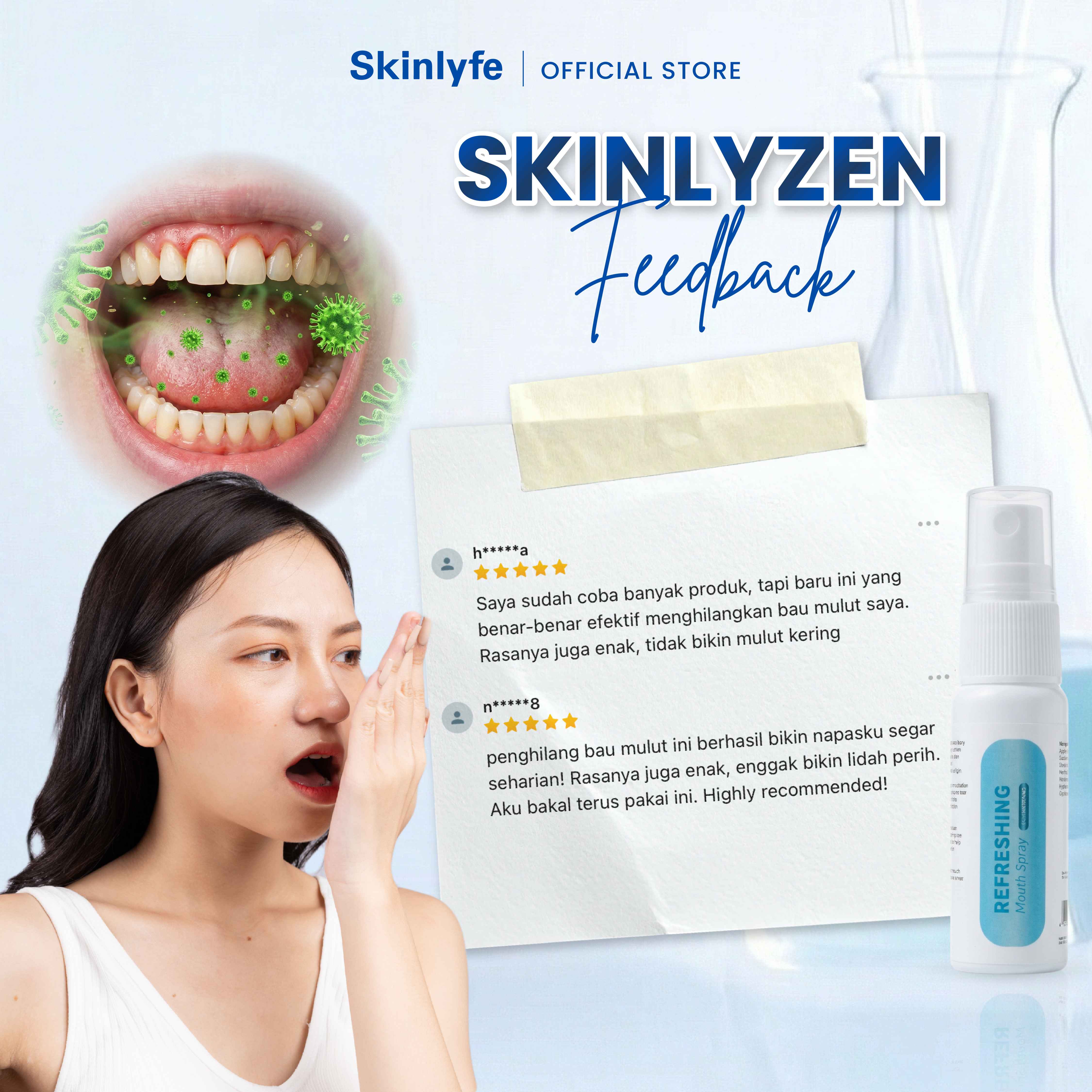 Skinlyfe Spray Penghilang Bau Mulut Pengharum Mulut Mouth Spray Penyegar Nafas Bau Pencerah Gigi Kuning BPOM Gusi Menthol Pewangi