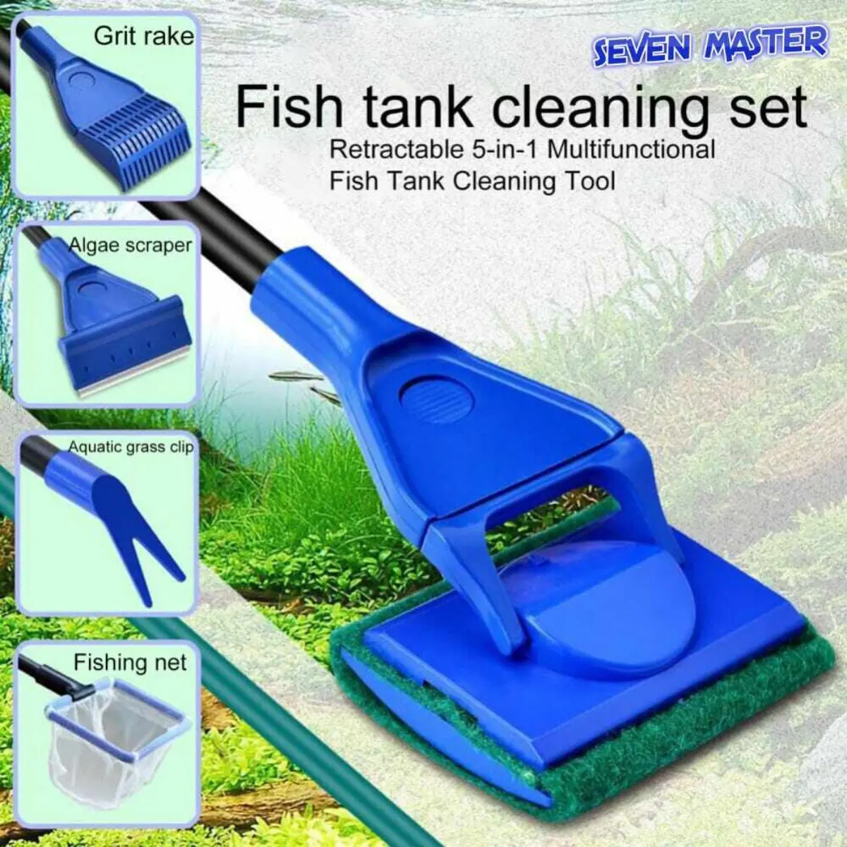 Bộ Dụng Cụ Làm Sạch Bể Cá Cảnh, Bảy Bậc Thầy 5In1, Bao Gồm Máy Hút Bụi Tảo Cát, Bàn Chải Xỉa Sàng, Cào Xỉa Xỉa Xỉa Xỉa Xỉa, Thích Hợp Cho Bể Cá, Bao Gồm Dụng Cụ Cắt Tảo Cát, Dụng Cụ Cắt Xỉa Xỉa Xỉa Xỉa