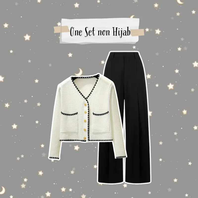 3 IN 1 One Set Hijab Korean Style Outfit Kekinian Simple Look Cardigan Celana - SET AE84 Wanita Setelan Atasan Panjang Baju 2