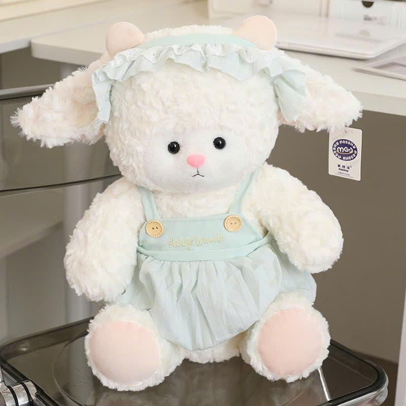Gấu Bông, cừu bông mặc váy đeo nơ hồng xanh, bông mềm mịn, lông ngắn cực cute xinh yêu