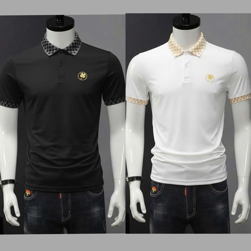  Áo thun polo nam nữ cổ dệt kim phối caro thêu logo vàng nổi vải poly co giãn 4 chiều ML CLOTHINGS menswear có cổ Shirt Tre 