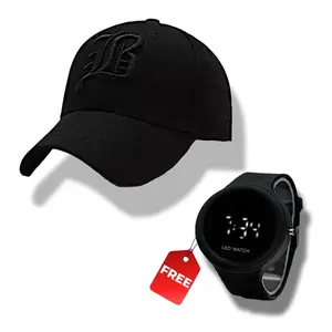 Topi Bordir gratis jam tangan DGT LED, topi baseball bordir