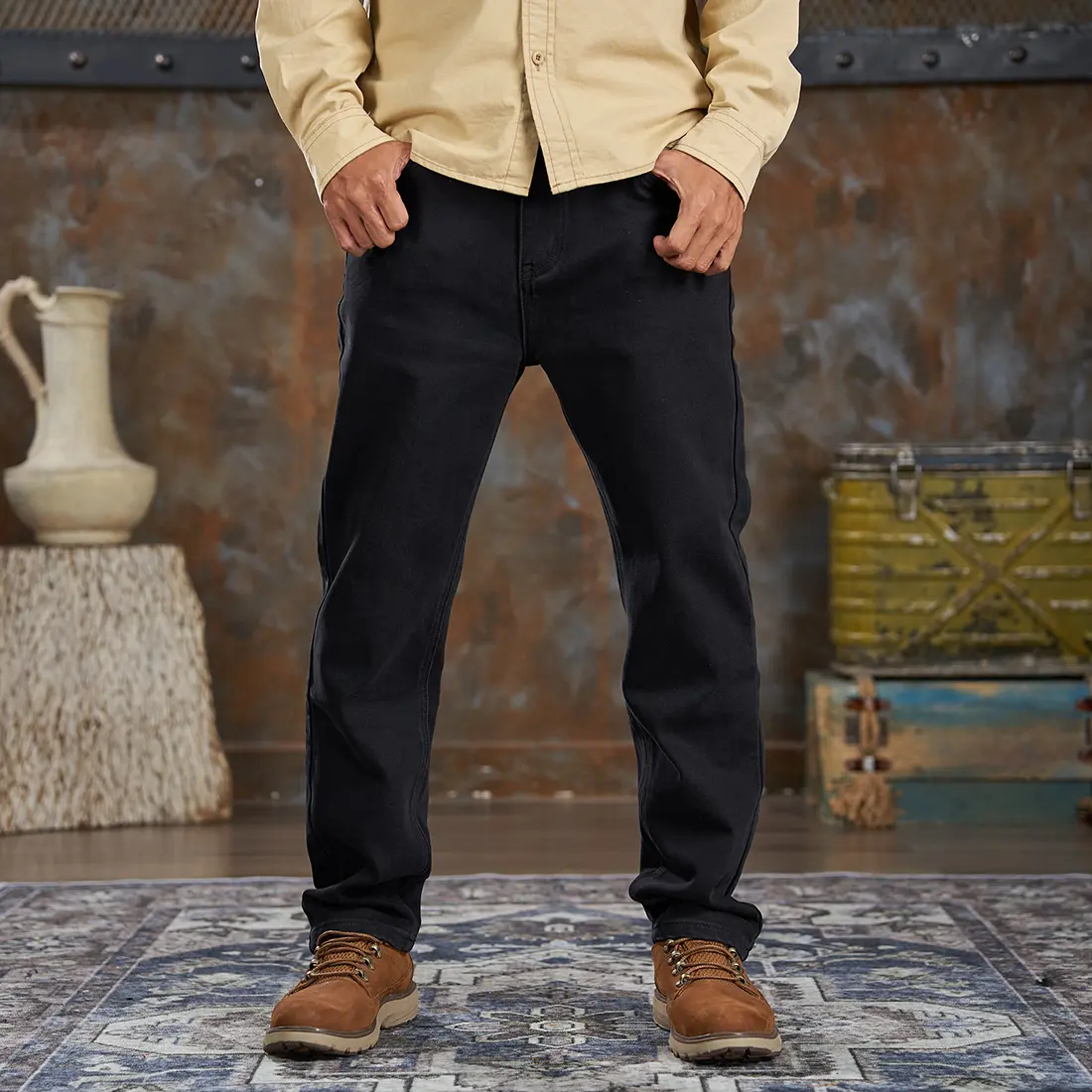 Mã số 259, Quần Jean Nam, Ống Suông, Màu Đen, Denim Co Giãn Menswear Có Túi