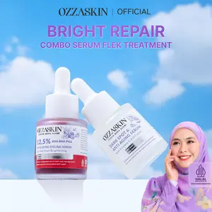Ozzaskin Combo Serum Flek Treatment by Oki Setiana Dew (Dark Spot & Anti Aging Serum 5% Vitamin C 20ml + Peeling Serum 12.5% AHA BHA PHA 20ml) Mengandung Bahan Alami, Mengangkat Sel Kulit Mati, Mengurangi Flek Hitam, Mencerahkan, dan Meratakan Warna Kulit
