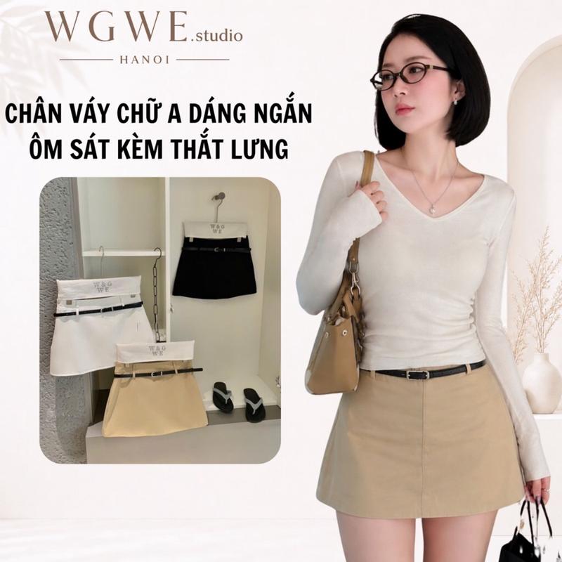 Chân váy WGWE chữ A dáng ngắn cạp cao ôm sát kèm thắt lưng - Hàng cao cấp - Cam…