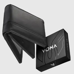 VONA Irving Wallet - Dompet Pria Kulit Sintetis PU Pendek Lipat 3 Ruang Extra Slot Kartu Hitam