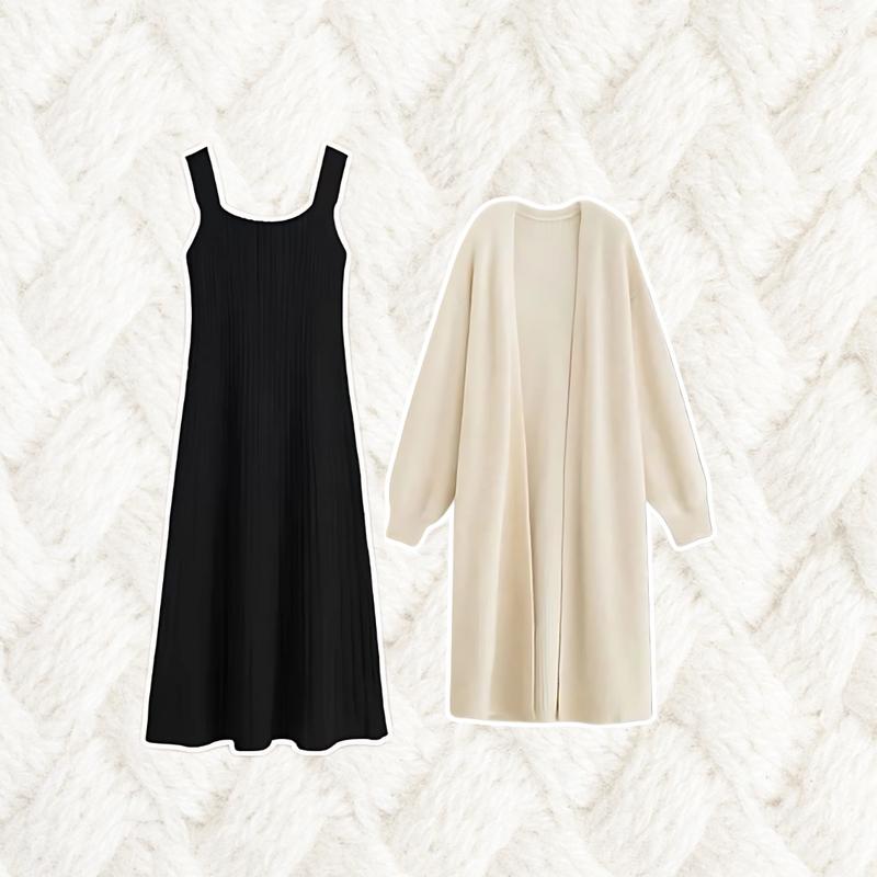 One Set 2in1 Setelan Wanita Korean Style Nyaman (Dress dengan Long Outer) KK77 Baju Fit 4