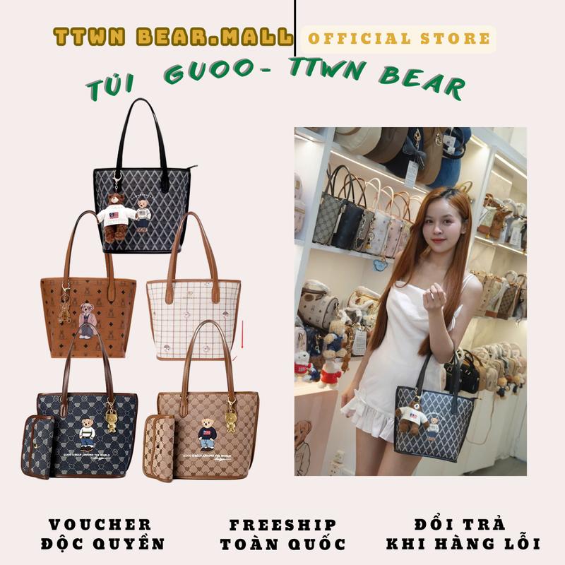 [HỎA TỐC HCM] TTWN BEAR Túi gấu đứng GUOO - TTWN BEAR chính hãng kèm dây đeo chéo thời trang nữ da PU + vải dệt khóa mạ xi chống oxi hóa