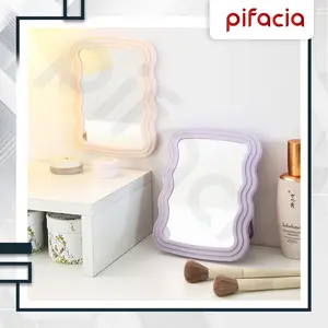 PIFACIA Kaca Rias Aesthetic Frame Kotak Wavy Warna Pastel Standing Mirror Cermin Makeup Dekorasi Meja Minimalis