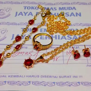 bisa cod terlaris set perhiasan mas muda mata merah cincin gelang kalung anting free surat dari toko