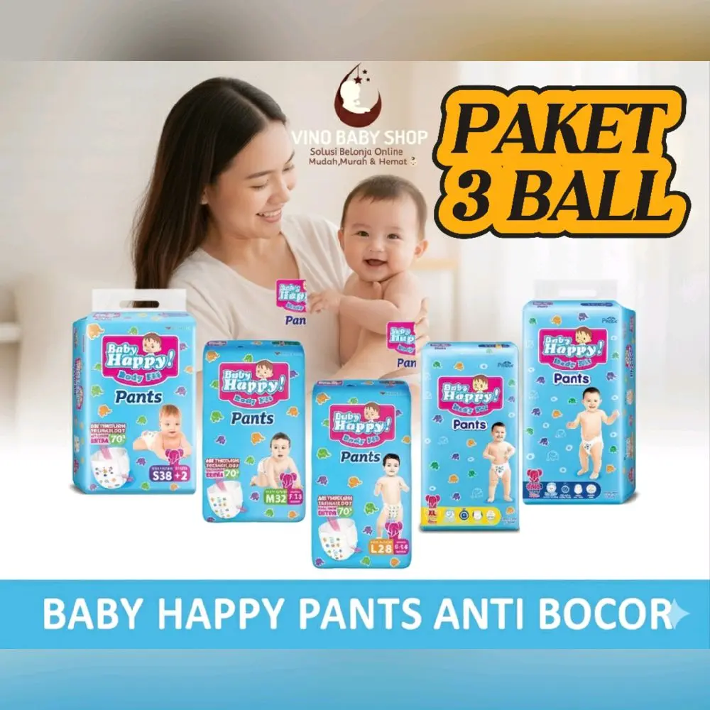 [PASTI DISKON] PAKET 3 BALL POPOK BABY HAPPY PANTS ALL SIZE JUMBO 2 BALL Diapers Anti Ruam