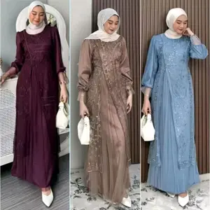 cod maxi regina dress gamis burgandi pesta kondangan bridesmaid wanita bahan burkat silk tille garden premium Muslim Mewah Lebaran Remaja