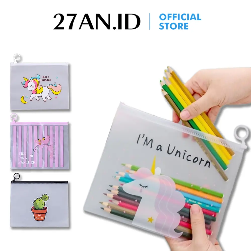 Tempat Pensil Transparan T99 Unicorn & PK Pther / Map File Unicorn / Zipper Bag