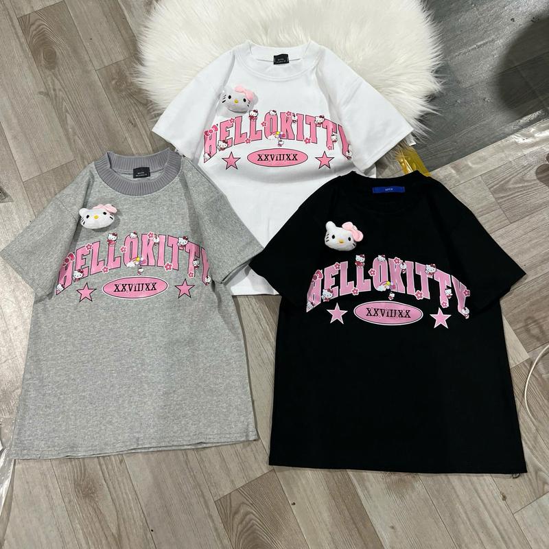 [MỞ BÁN DEAL HỜI SALE 60%] Áo Thun Nữ Dáng Ngắn Fom Vừa IN HELLO KITTY  Cổ Tròn chất coton tăm zip top áo thun hot top áo babytee hot 2025