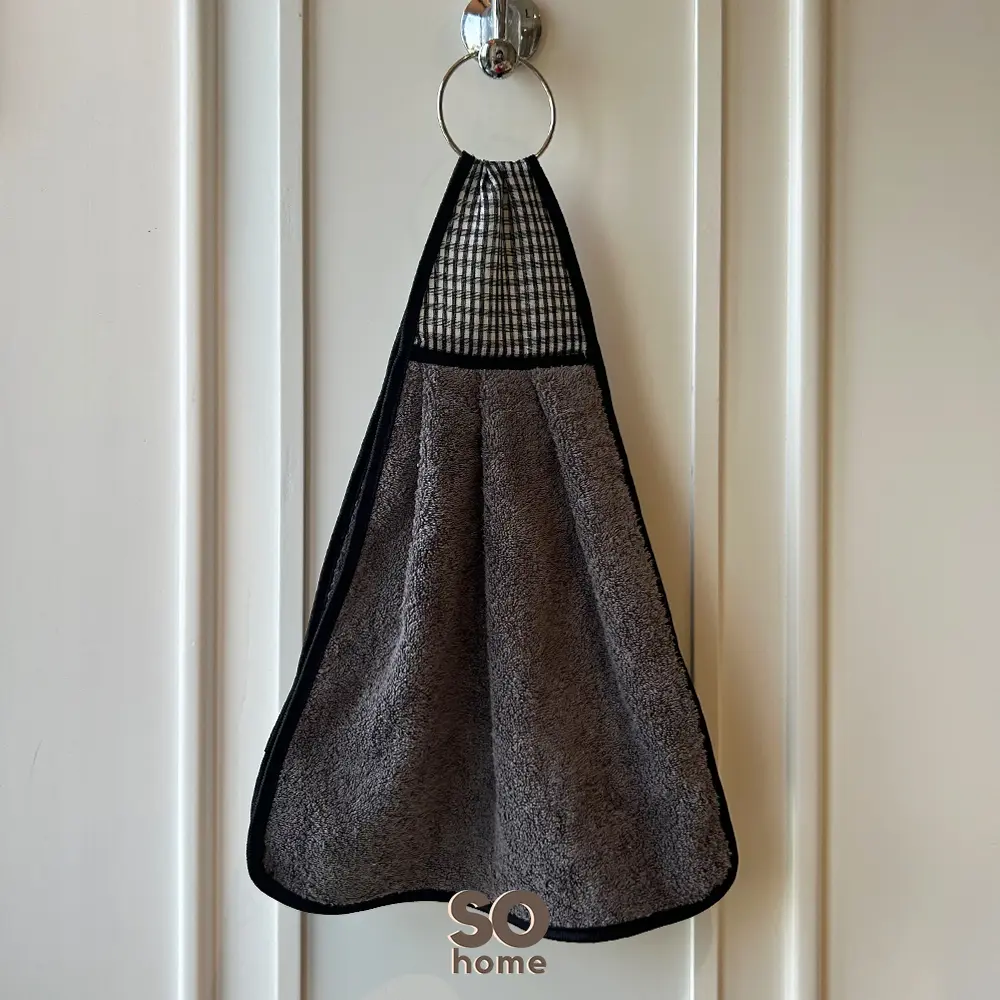 So Home Lap Tangan Handuk Ring Besi 27 x 88 cm Motif Kotak Kain Lap Gantung Dapur Ring Cleaning - Merah - Hitam
