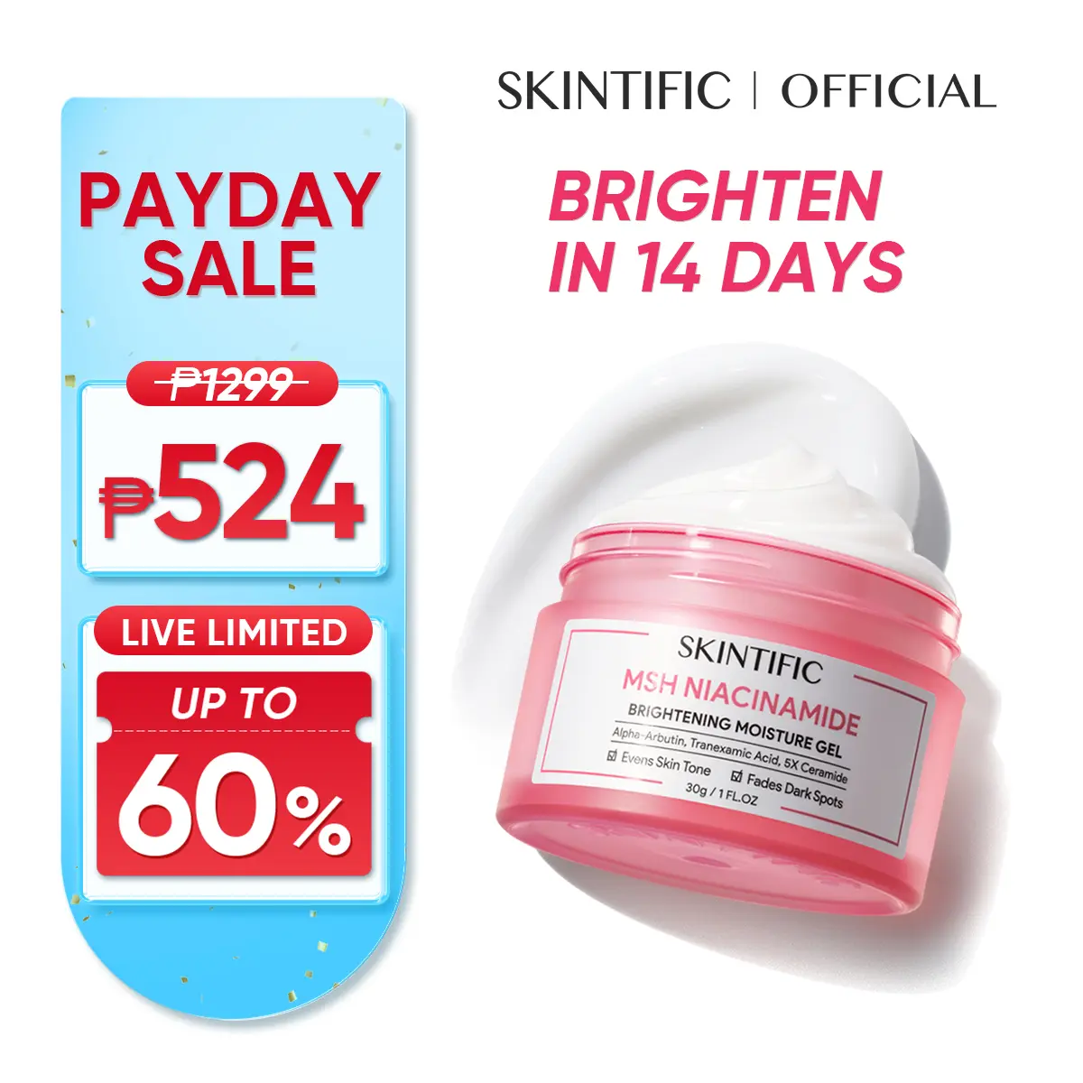 [TOP] SKINTIFIC MSH Niacinamide Moisturizer 30g  FDA Approved Bright skin Even skin tone Anti Acne MarkFade dark spot Glowing Brightening Lightening dull skin Facial Moisture Gel Skincare Hydrating