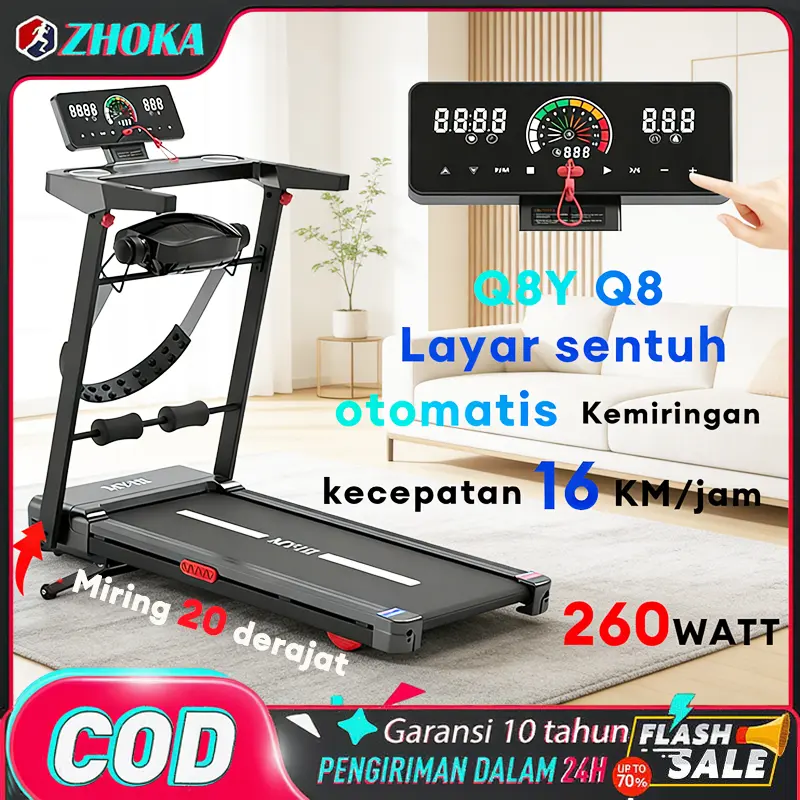 【MY-HI】【Garansi 10 tahun】Q8Y Treadmill Elektrik 16KM/Jam Treadmill Elektrik Treadmill Incline 1-16KM Treadmill Low Watt Treadmill Portabel Running Pad
