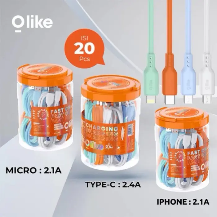 (1 TOPLES) OLIKE D306 D306M D306C D306L Kabel Data Micro Type C Lightning 2,4A 100cm Fast Charging 0