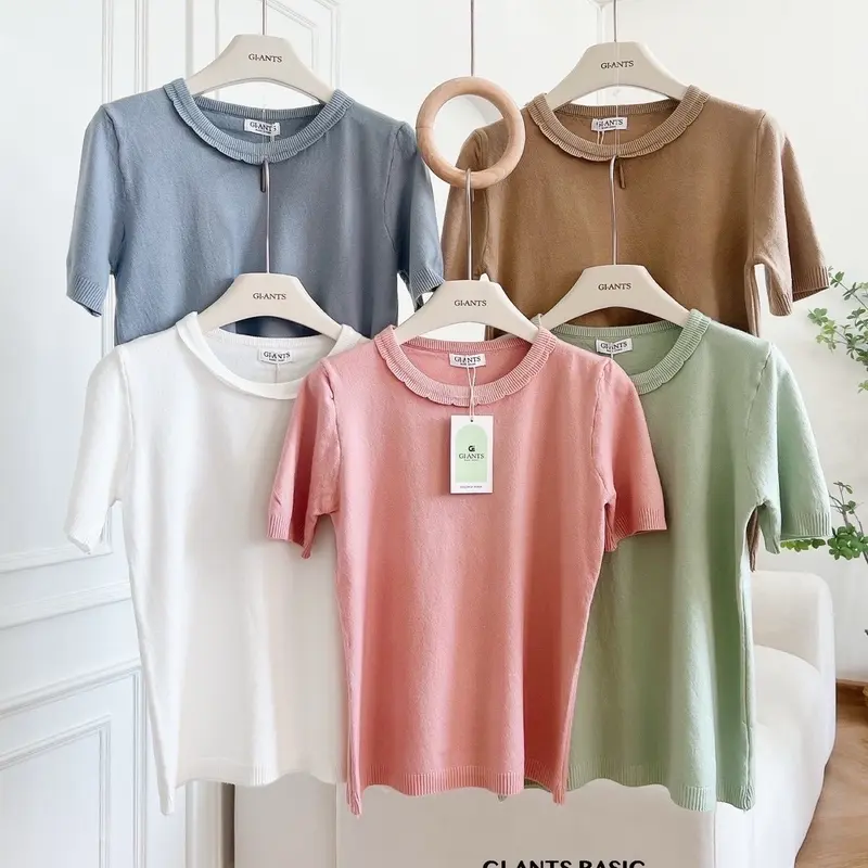 SA [ GC - LEHER VARIASI BUNGA POLOS]  Knitwear  Casual BAJU ATASAN WANITA BAHAN KNIT HALUS TEBAL TANGAN LENGAN PENDEK Baju Top 0