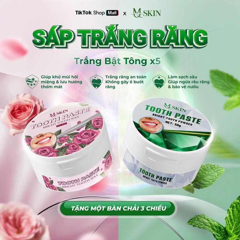 21 Sáp Trắng Răng Cao Cấp Tooth Paste MQ SKIN 50gr - Hỗ Trợ Làm Trắng Răng Cải thiện vàng răng sạch mảng bám vết ố lâu năm thơm miệng và răng chắc khỏe - Kèm 1 Cây Bàn Chải 3 Chiều