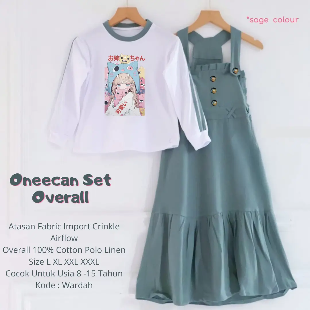 Overall Set Jumpsuit Anak Perempuan Oneechan Set Kids Overall Setelan Bahan Katun Polo Linen Premium