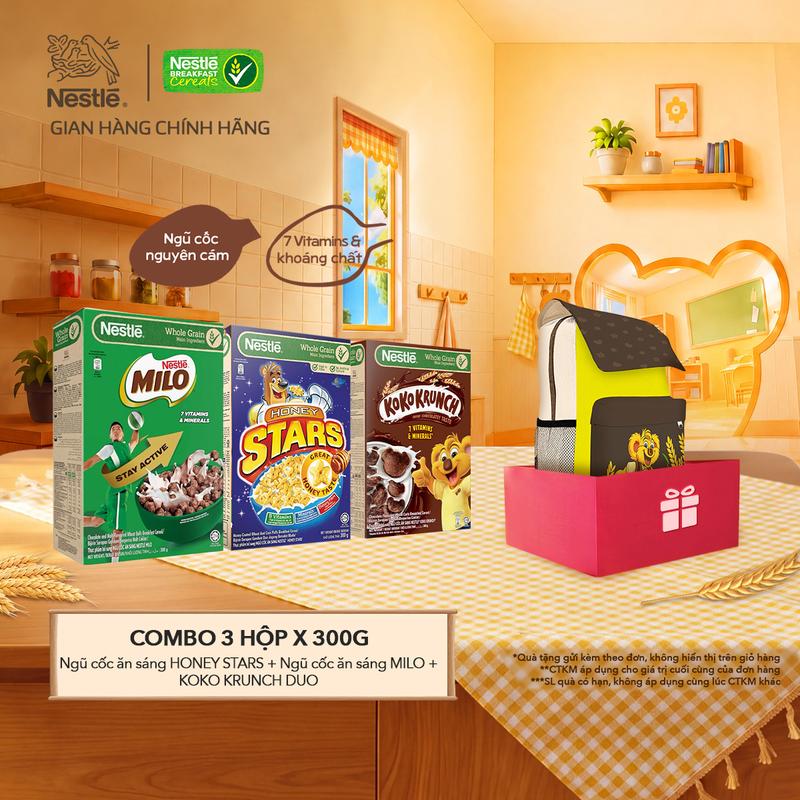 Nestlé VN Combo Ngũ cốc ăn sáng/Bánh ăn sáng HONEY STARS (Hộp 300g) + Ngũ cốc ăn sáng/Bánh ăn sáng MILO (Hộp 300g) + Ngũ cốc ăn sáng/Bánh ăn sáng KOKO KRUNCH (Hộp 300g)-ST