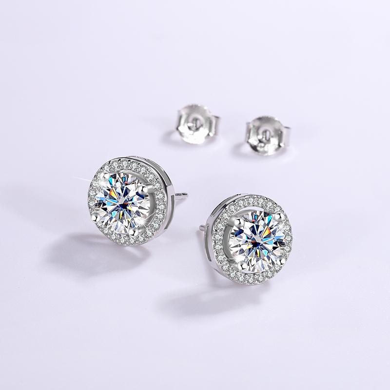 Product Introduction of s925 Sterling silver Moissanite earrings Classic Round Bag 1CT, wedding date gift earrings 1