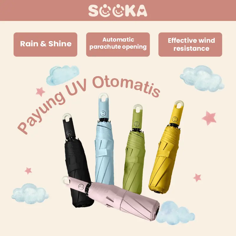 Ready.. SOOKA Payung Otomatis Dengan Hook Gantungan - Bahan Vinyl Perlindungan UV Unisex Multifungsi HL-AGF587