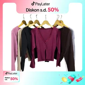 JESSY Crop Cardy -  Wanita -  Brukat - Kardigan Crop baju rajut press body zipper knit Fit Knitwear Top cardigan Sweater Atasan Basic Outer Kancing Maroon Soft Oversize Panjang Tangan Tebal Hitam