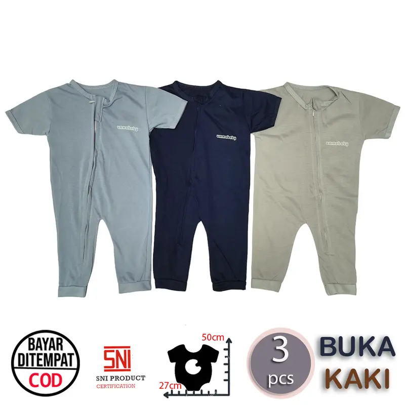 ummababyshop 3 pcs Sleepsuit Bayi Baru Lahir Buka Kaki Romper Bayi Jumper Bayi Pendek Panjang Baju Bayi Perempuan Laki Laki Set Newborn Perlengkapan Bayi Jumpsuit Baju Tidur Bayi 0 6 Bulan umma baby ummababy Polos 3