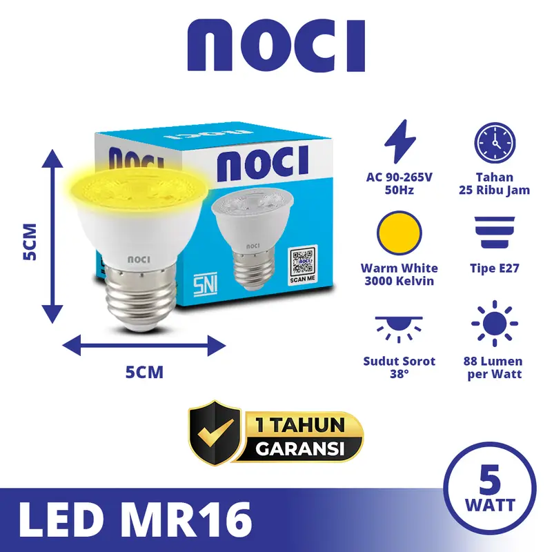 Noci Lampu LED MR16 Tipe E27/GU5.3 5-7 Watt Cahaya Kuning 3000K/Putih 6500K Super Terang Hemat Daya