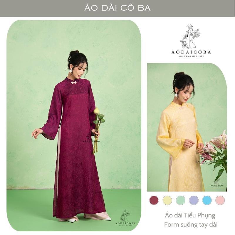  Áo Dài Cách Tân Nữ Tiểu Phụng Dáng Suông Gấm Tằm Ánh Kim Tay Loe Dài Đính Nơ Trẻ Trung Mặc Tết Đẹp - Áo Dài Cô Ba 