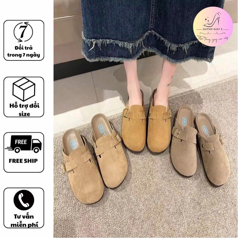 Giày sục nữ da lộn đế 3 phân khóa vắt ngang thời trang nữ - Shoes, DéP guốc quaitrong