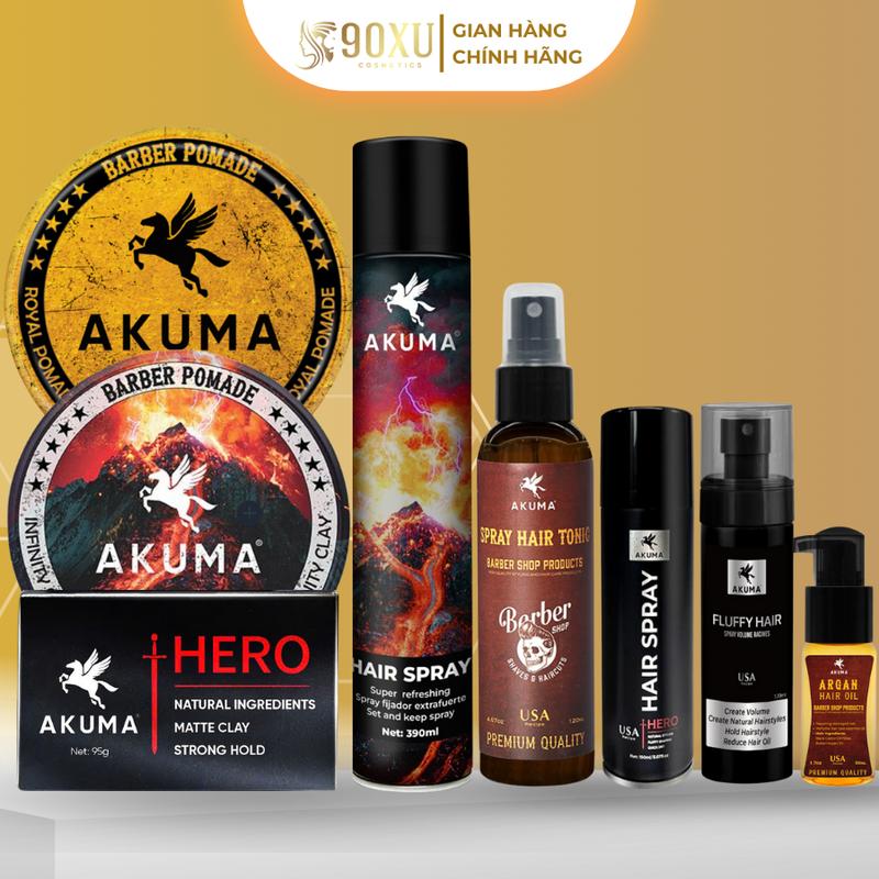 Sáp Vuốt Tóc AKUMA, Gôm Giữ Nếp Tóc, Xịt Tạo Phồng Tóc, Dầu Tắm Gội, Sữa Rửa Mặt
