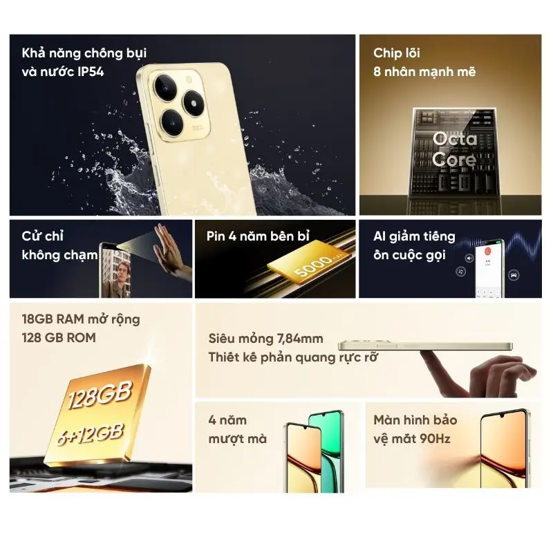 Điện thoại thông minh phone mobile realme C61 Ram (4GB+8GB) ROM 128GB siêu mỏng pin 4 năm bền bỉ mượt mà 3