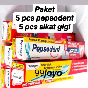paket komplit 5 pcs pepsodent 75g + 5 pcs sikat gigi ada di dalam kemasan odol buka kemasan odolnya