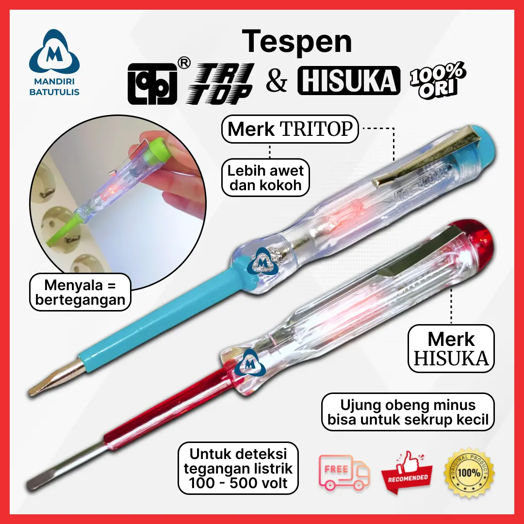 Tespen Listrik HISUKA Serbaguna - Alat Tes Tegangan Listrik dan Obeng Minus Kecil - Tester Listrik - Test pen Testpen Analog