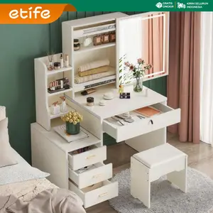 Etife Meja Rias /Meja Rias Aesthetic Set Kursi/Meja Rias Lampu LED/Meja Rias Kaca Sliding Minimalis/Lampu LED