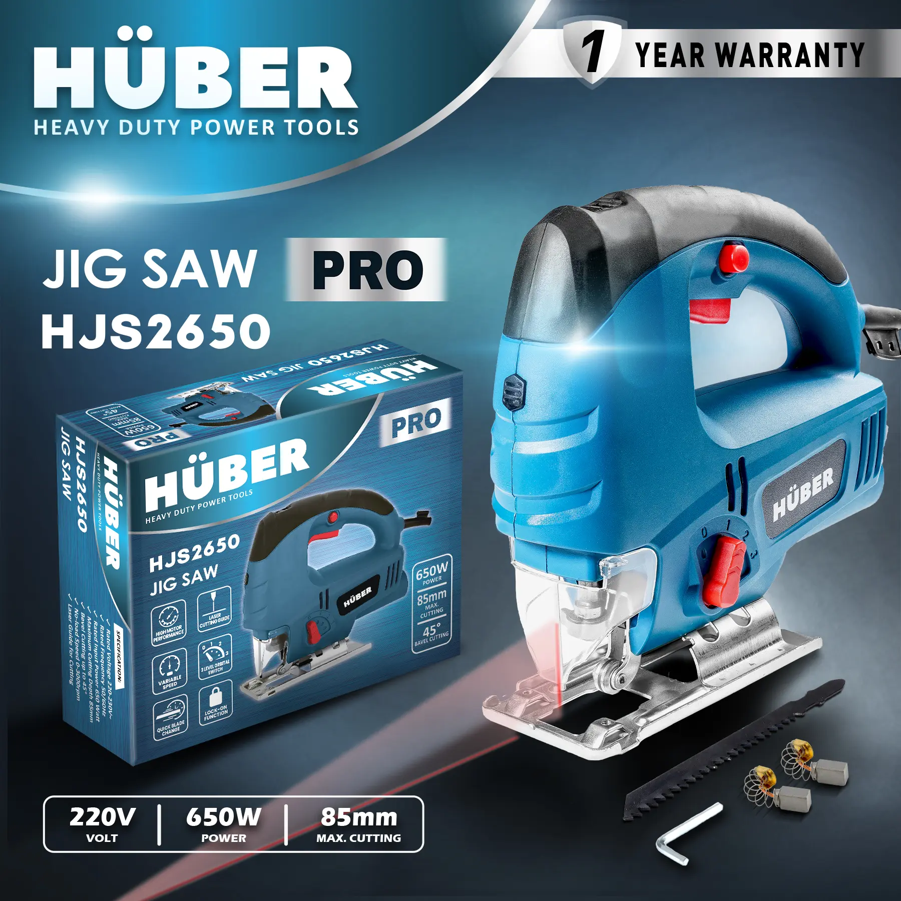 HUBER Mesin Jigsaw Laser 220V 650W Gergaji Triplek Potong Kayu Listrik Jig Saw Gergaji Multifungsi