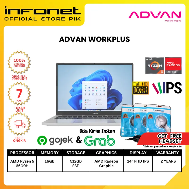 ADVAN WORKPLUS RYZEN 5 6600H 16GB 512GB SSD 14 FHD IPS W11 0