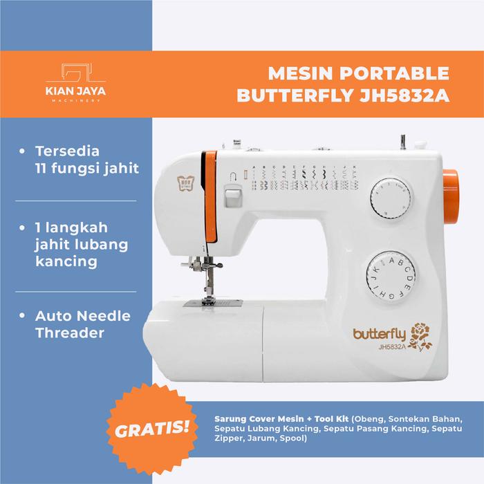 Gambar Mesin Jahit Portable Butterfly JH5832A (alat masuk benang otomatis ) dari Kianjaya Machinery Kota Bandung Tokopedia