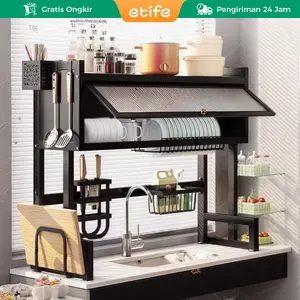 Etife Sink Rak /Rak Piring Tertutup Rak Piring Wastafel With Cover Stainless Steel Rak Dapur Rak Piring Gantung Cuci Piring Wastafel
