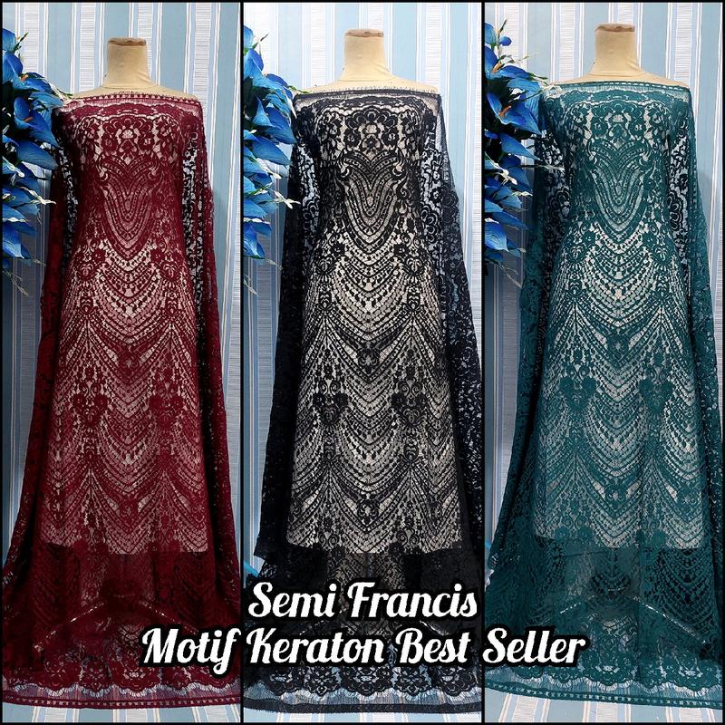 Brokat Semi Francis Motif Keraton , Isi Panjang 2,5m X Lebar 1,5m Best Seller Motif , Bahan Kebaya , Dress , Gaun , Outer Dll 0