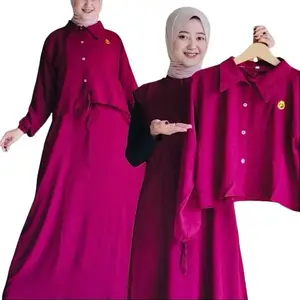 Helena Maxyy Set 2in 1 Iner+Outer Terbaru 2024  Baju Gamis Remaja Gamis Mewah Set Outer Elegan terbaru 2024 Airflow Dress Wanita Muslim Panjang Kancing Kerah