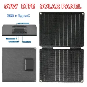 50W Folding Solar Panel Portable ETFE Solar Charger Cells Type-C/USB 5V Output for Outdoor Camping Hiking Phone Power Station