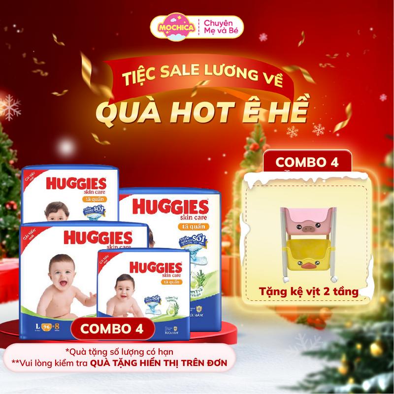 MUA 4 TẶNG KỆ VỊT 2 TẦNG Bỉm quần HUGGIES SKINCARE Tràm Trà Tự Nhiên Cho Bé