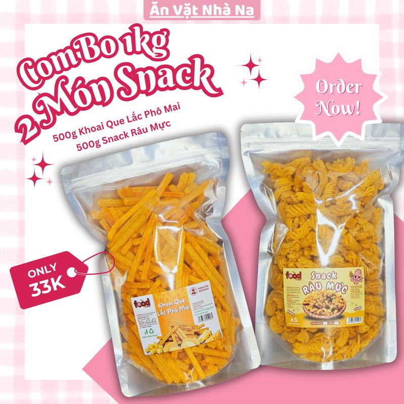  FreeShip COMBO 1kg 2 Món Khoai Tây Lắc Phô Mai 500g & Snack Râu Mực 500g - Snack Tuổi Thơ - Bim Bim Ăn Vặt Nhà Na 